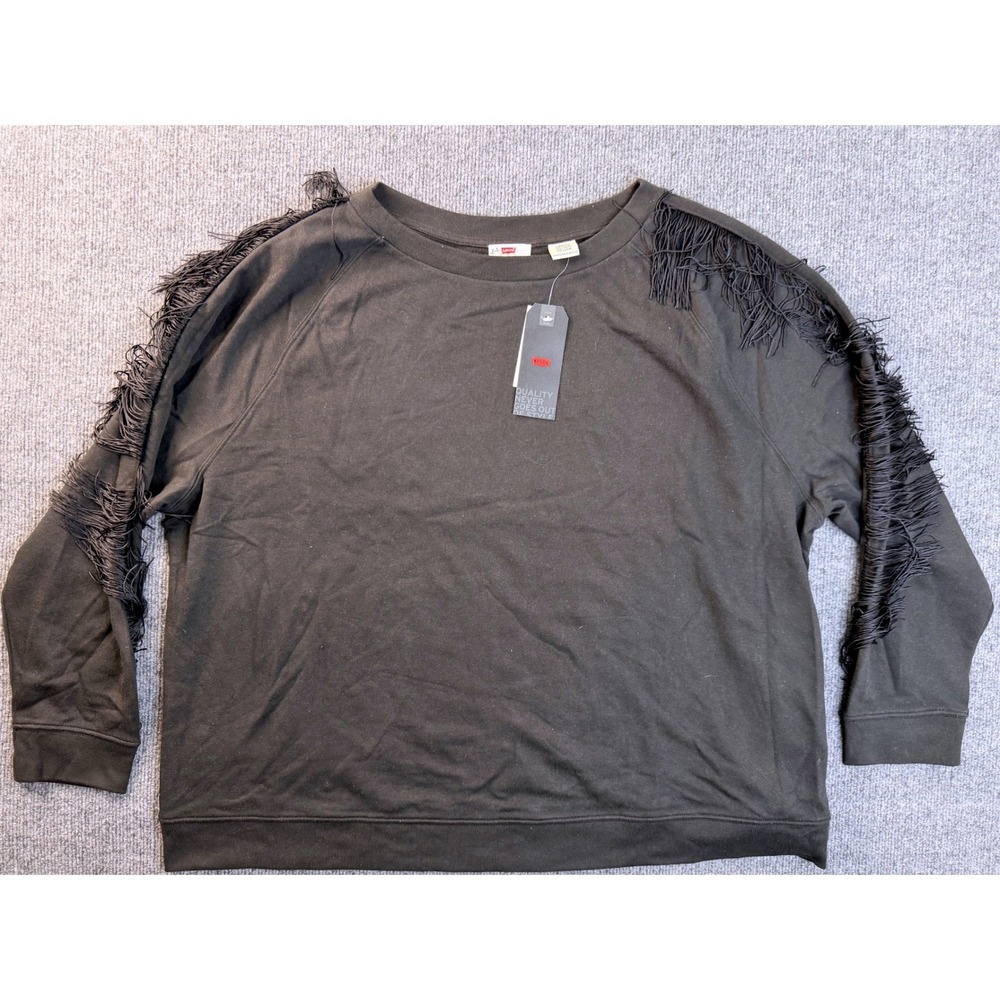 Levis Womens 3X Black Fringe Sweatshirt Crewneck Pullover Cotton Fleece New Tag